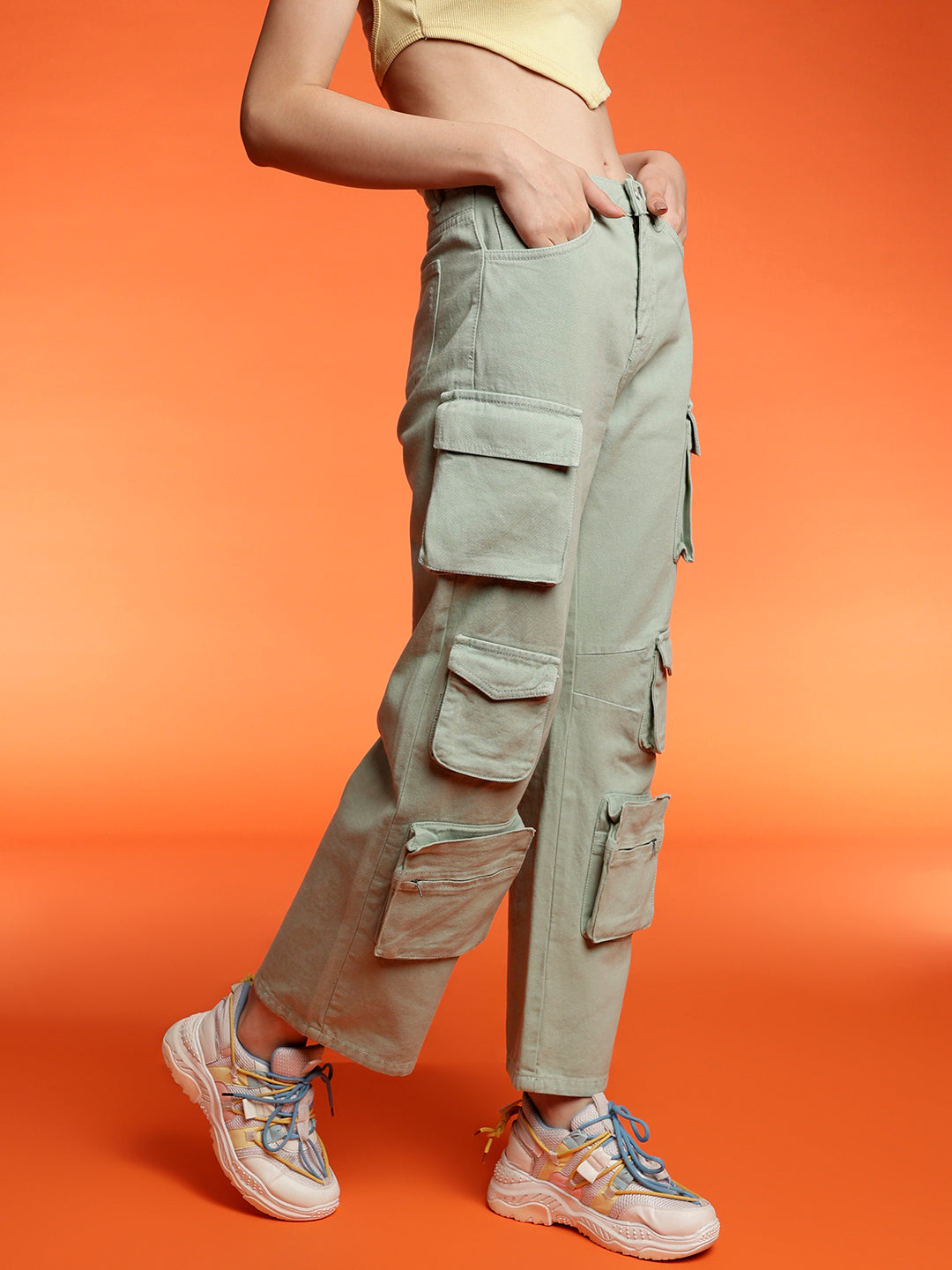 Baggy Cargo Fit Light Green Jeans
