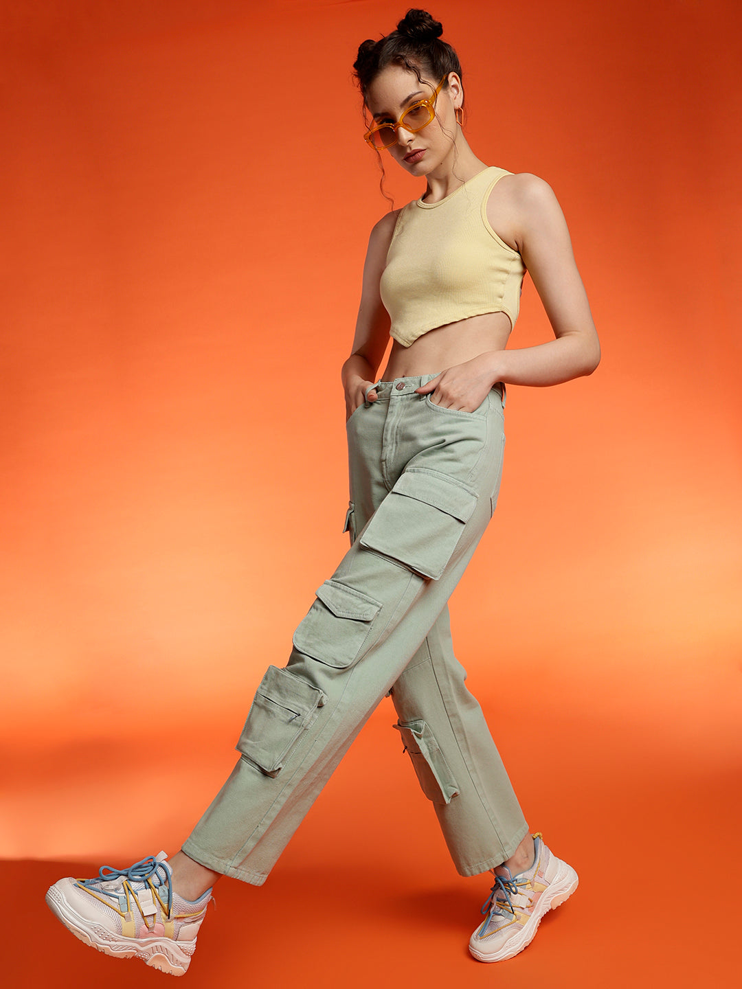 Baggy Cargo Fit Light Green Jeans