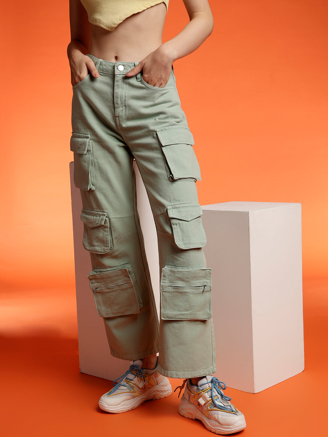 Women's Baggy cargo fit Light Green jeans