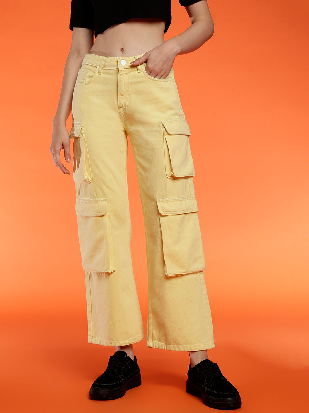 Women's Baggy cargo fit Yellow jeans