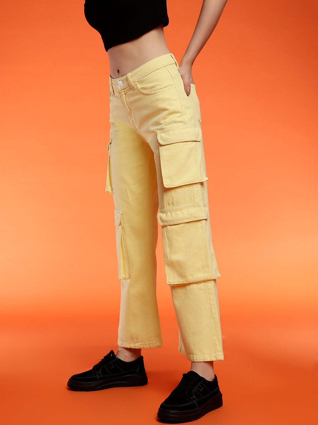Women's Baggy cargo fit Yellow jeans