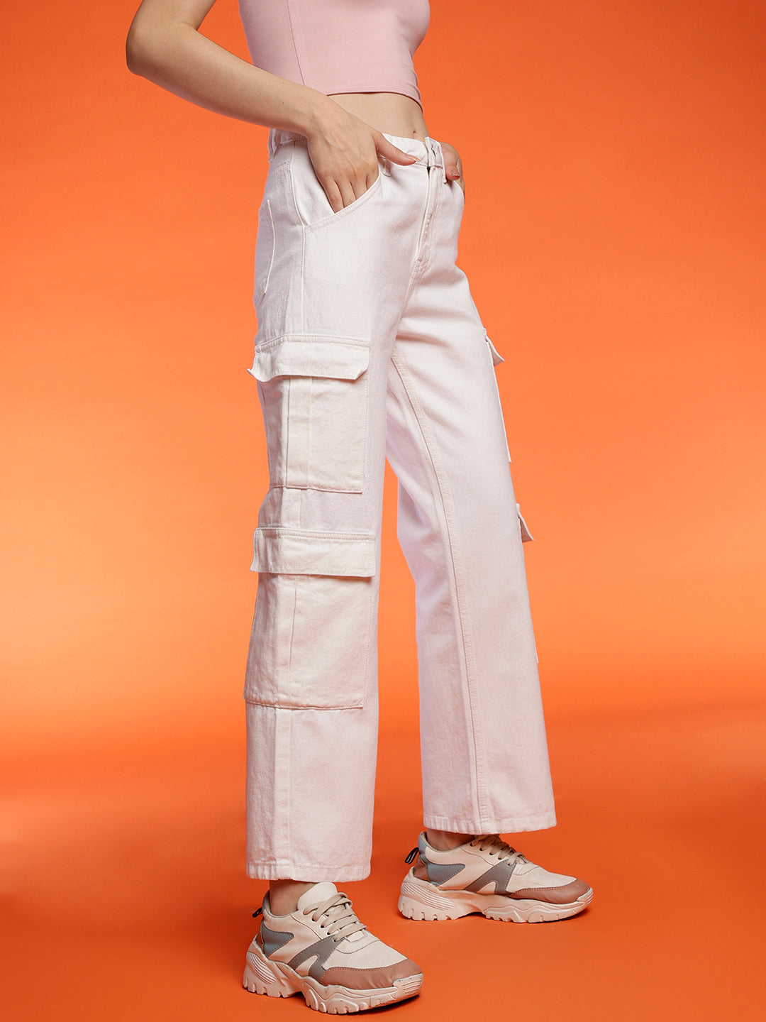 Women's cargo fit White jeans
