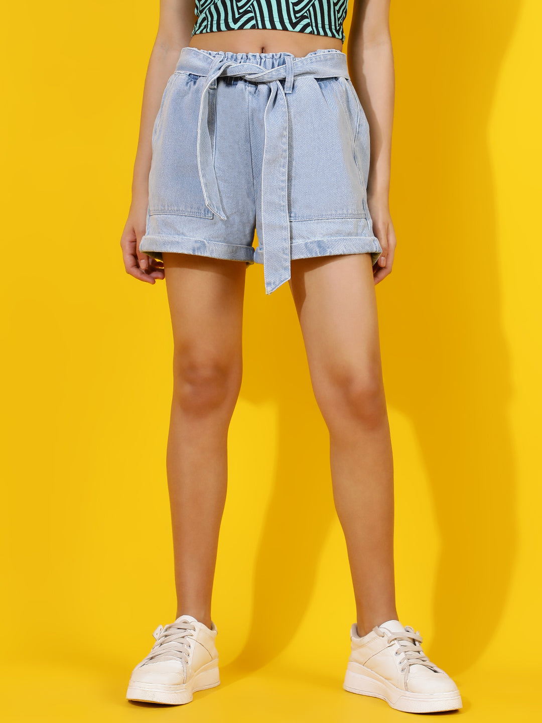 Light Blue Regular Fit Denim Shorts