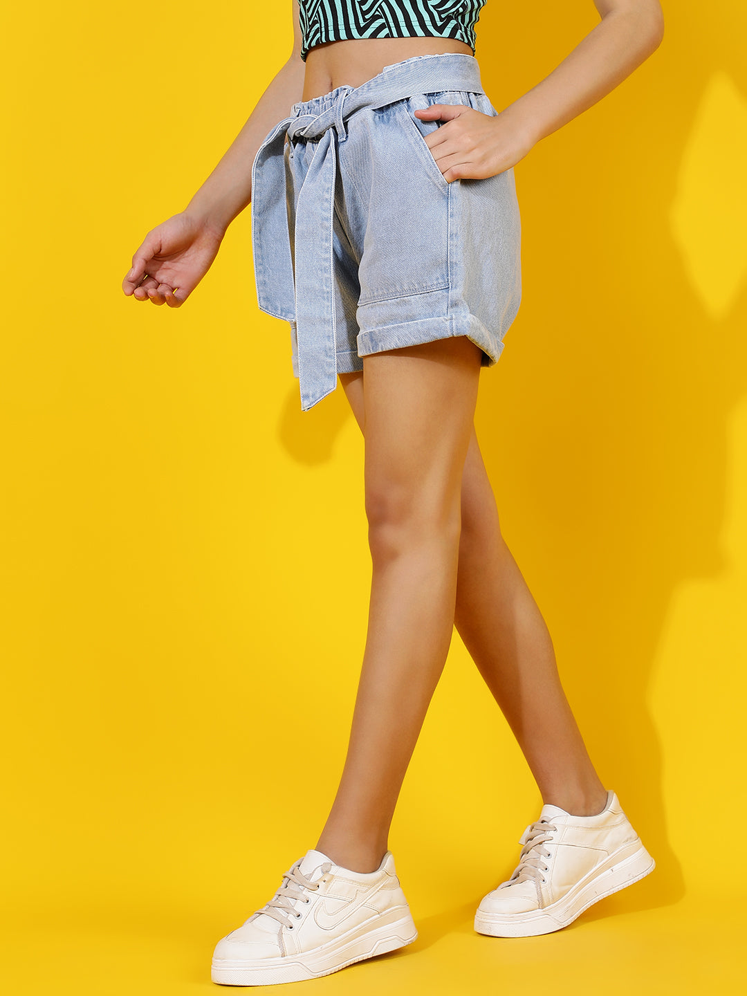 Light Blue Regular Fit Denim Shorts