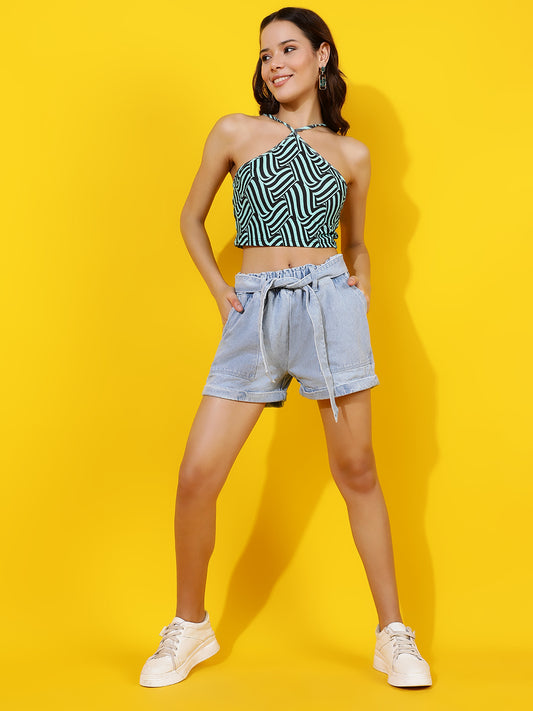 Light Blue Regular Fit Denim Shorts