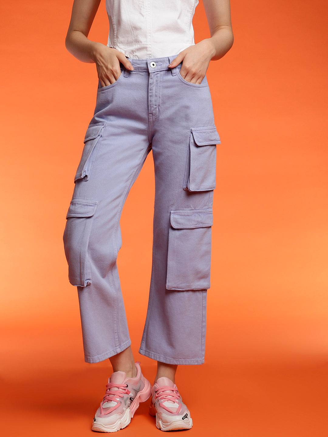 Women's Baggy cargo fit Light Purple jeans