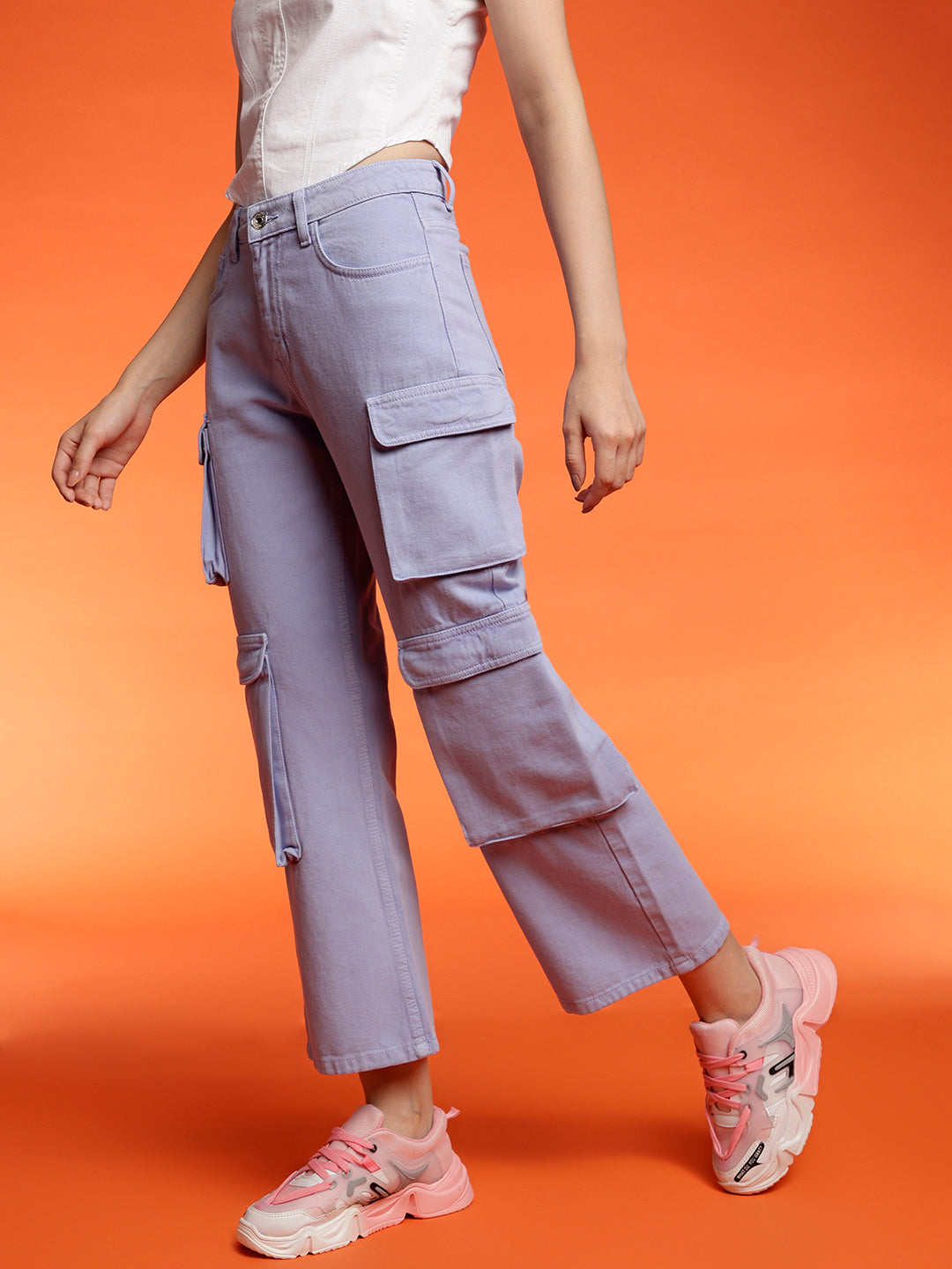 Women's Baggy cargo fit Light Purple jeans