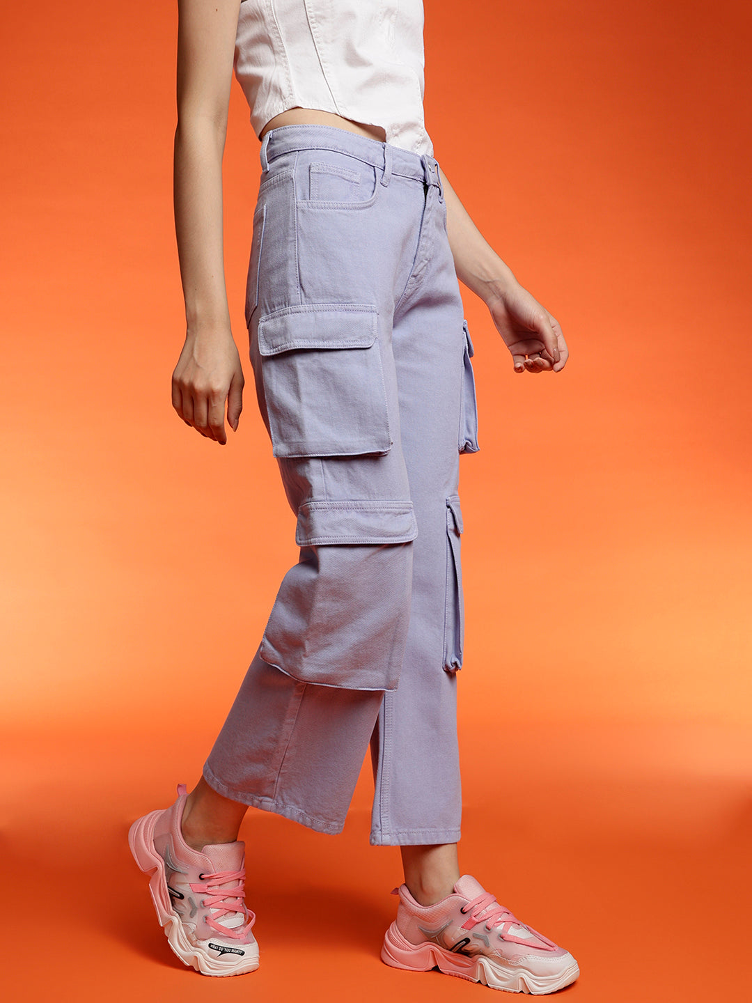 Women's Baggy cargo fit Light Purple jeans