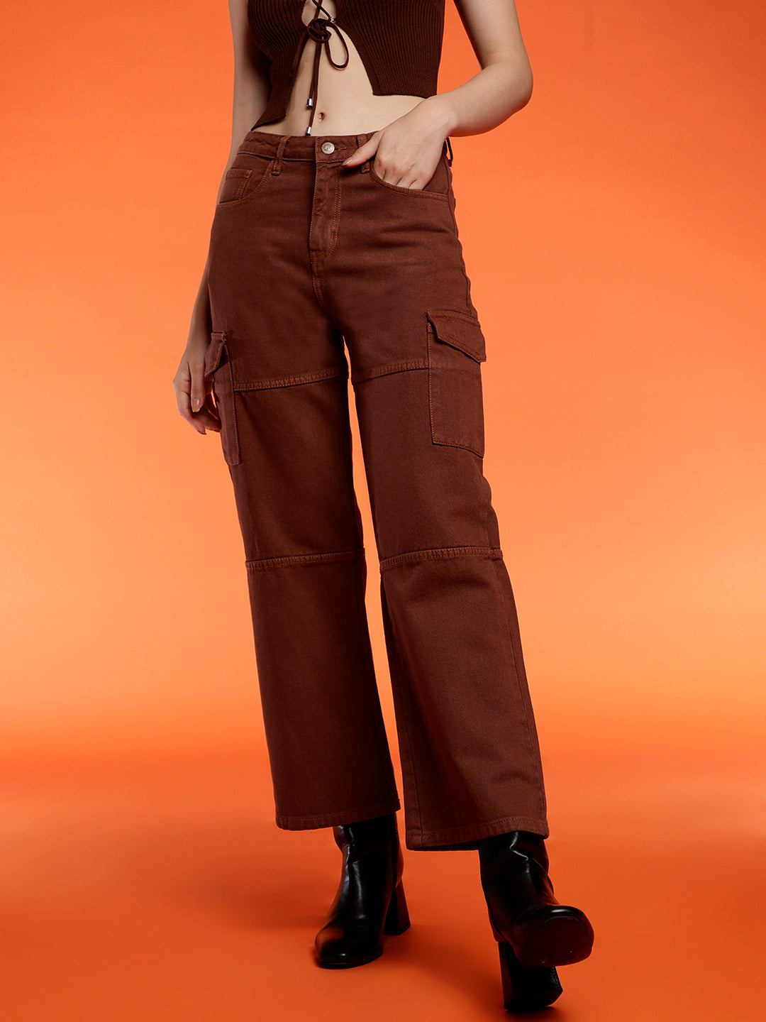 Women's Wide cargo fit Dark Brown jeans