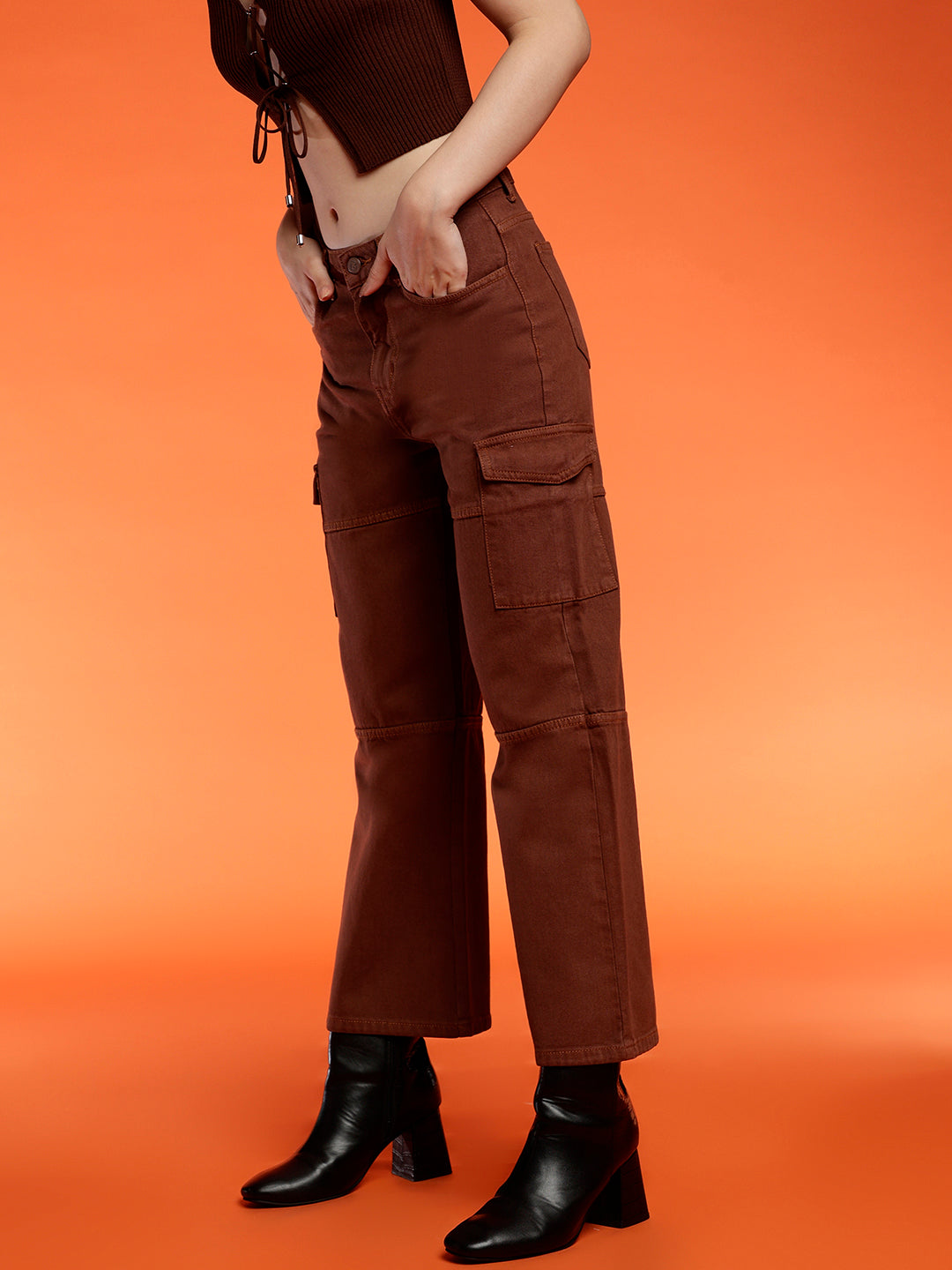 Women's Wide cargo fit Dark Brown jeans
