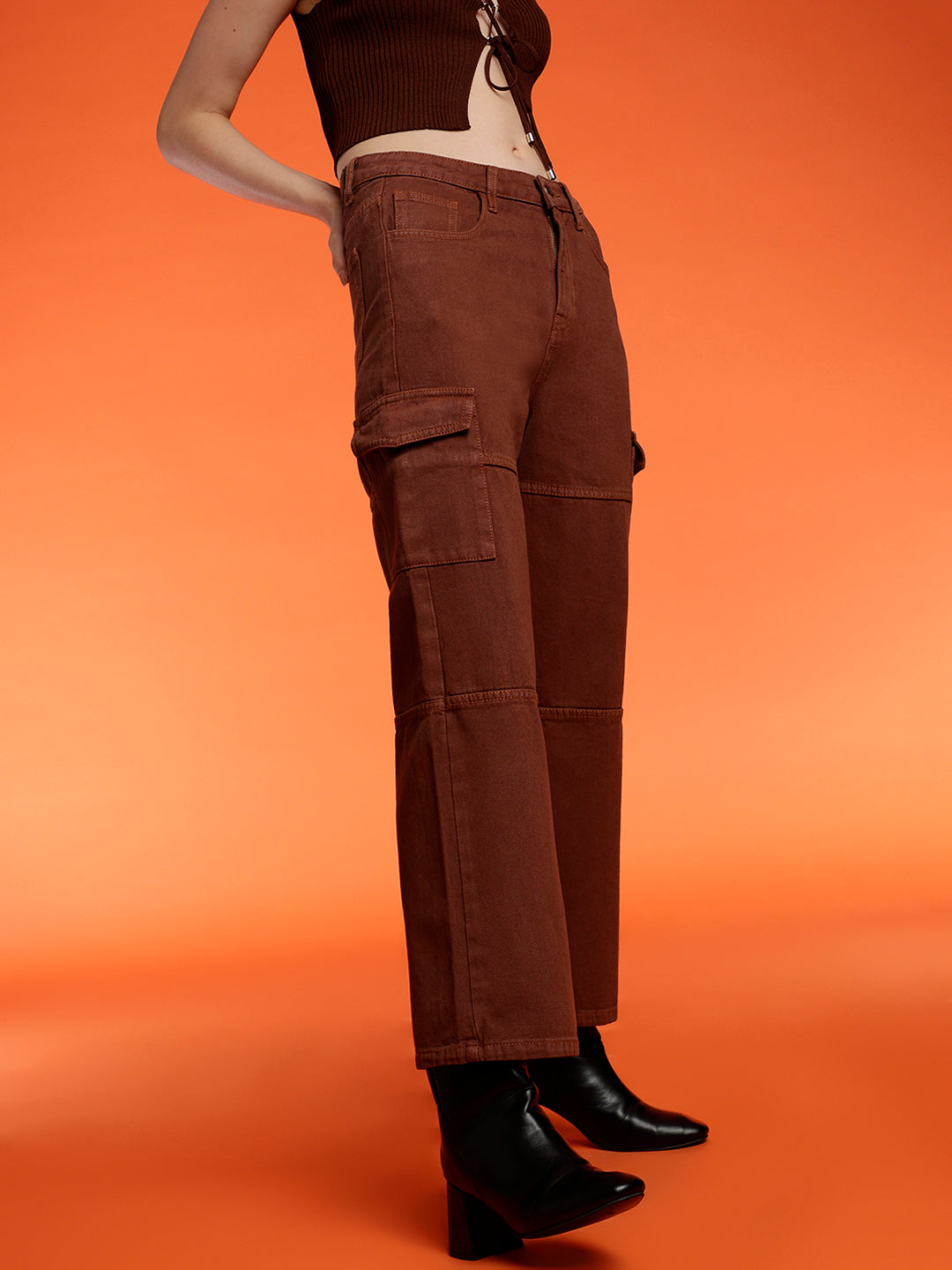 Women's Wide cargo fit Dark Brown jeans