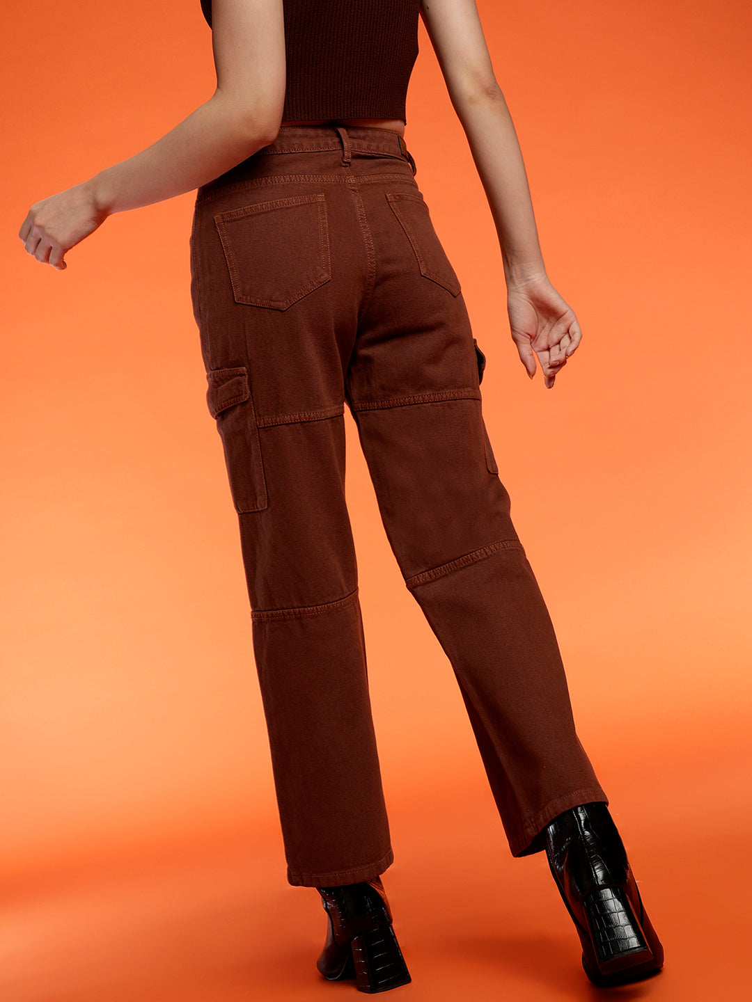 Women's Wide cargo fit Dark Brown jeans