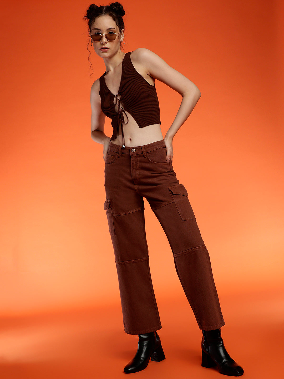 Wide Cargo Fit Dark Brown Jeans