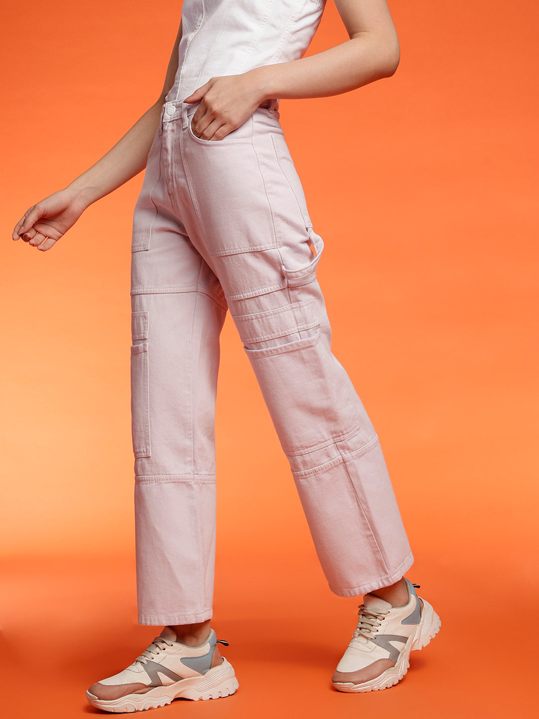 Women's Baggy cargo fit Light Lilac jeans