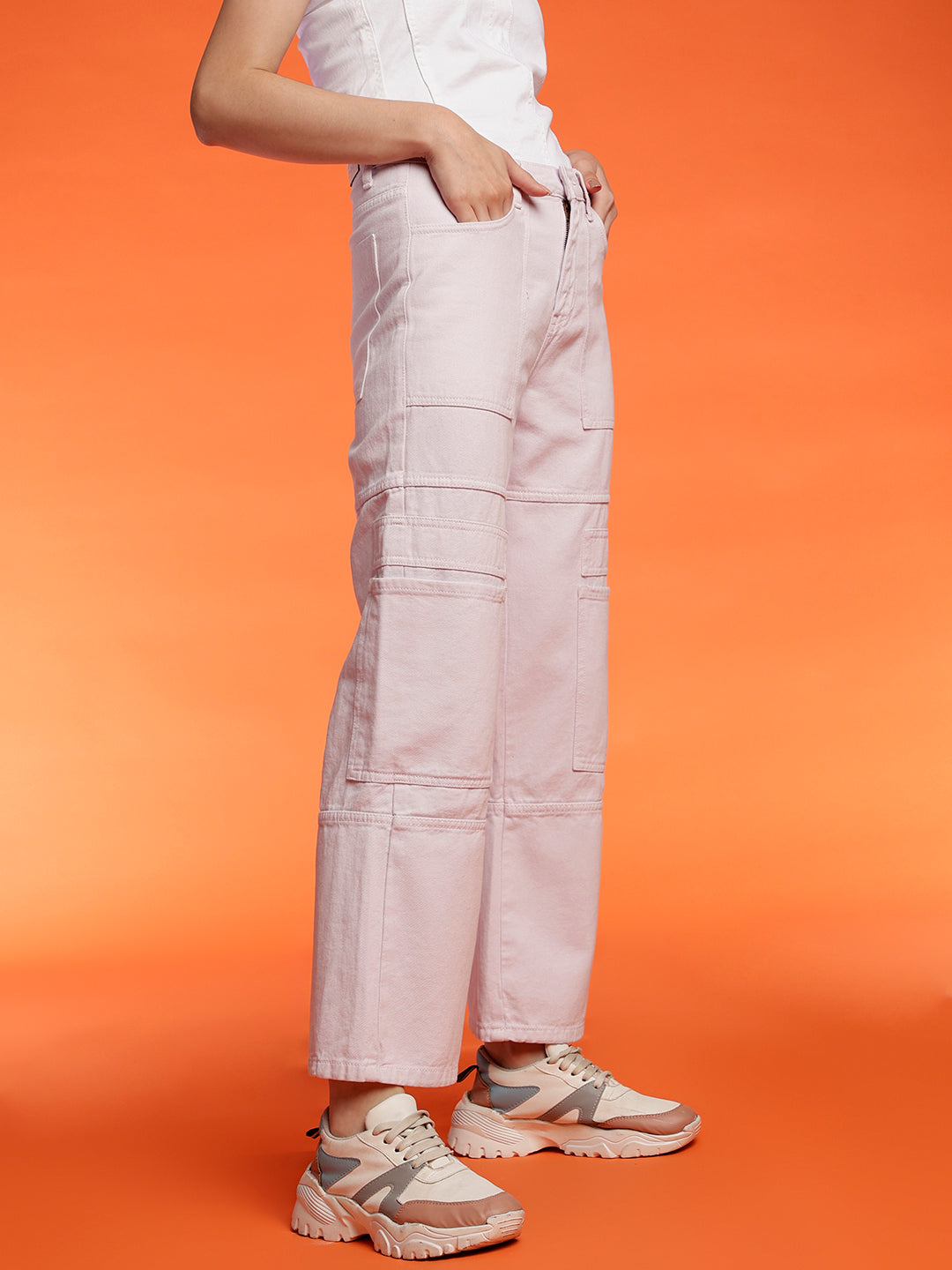 Women's Baggy cargo fit Light Lilac jeans