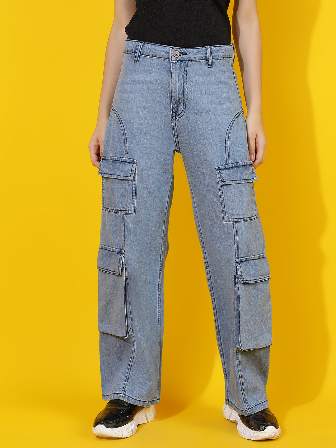 Light Blue Relaxed Fit Denim Cargo Jeans