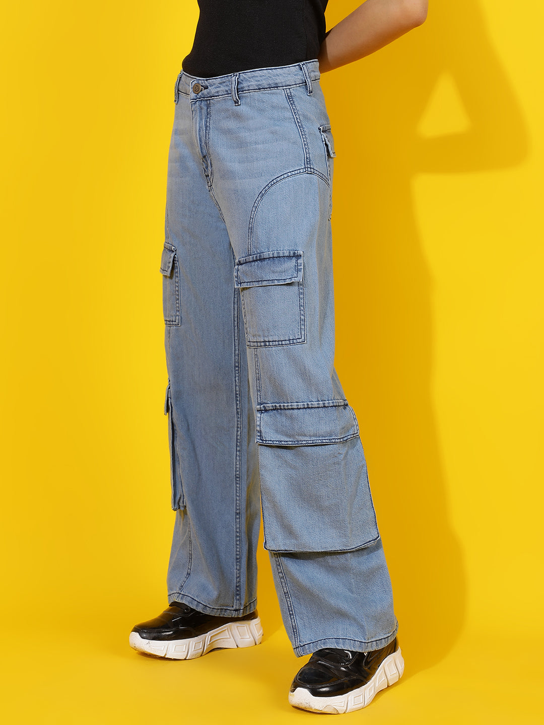 Light Blue Relaxed Fit Denim Cargo Jeans