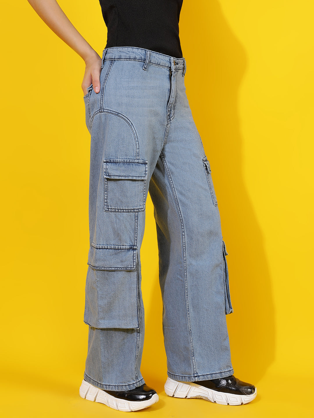 Light Blue Relaxed Fit Denim Cargo Jeans