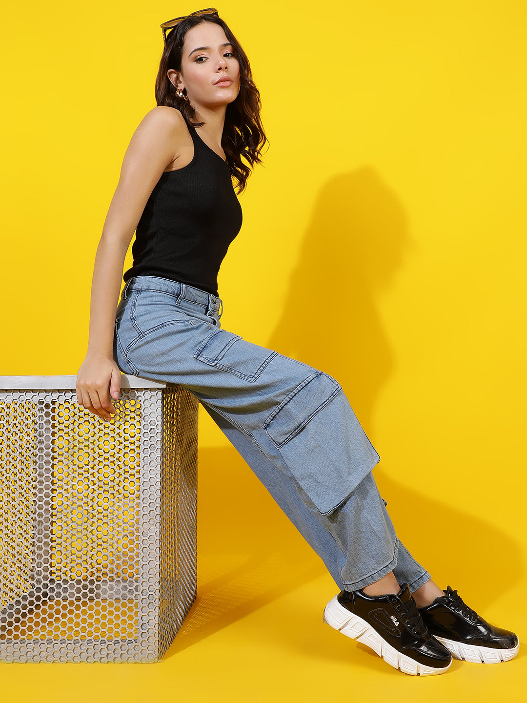 Light Blue Relaxed Fit Denim Cargo Jeans