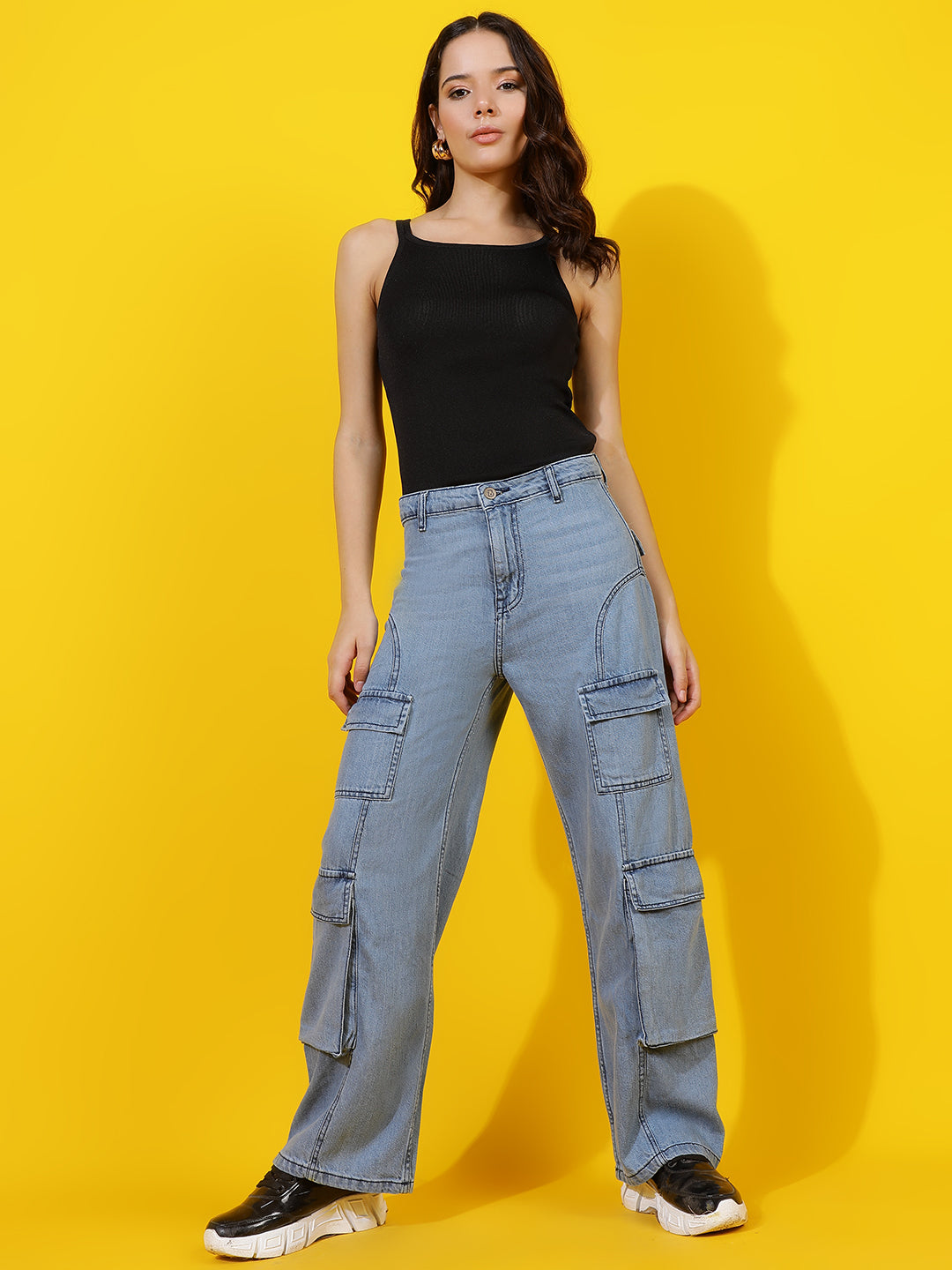 Light Blue Relaxed Fit Denim Cargo Jeans