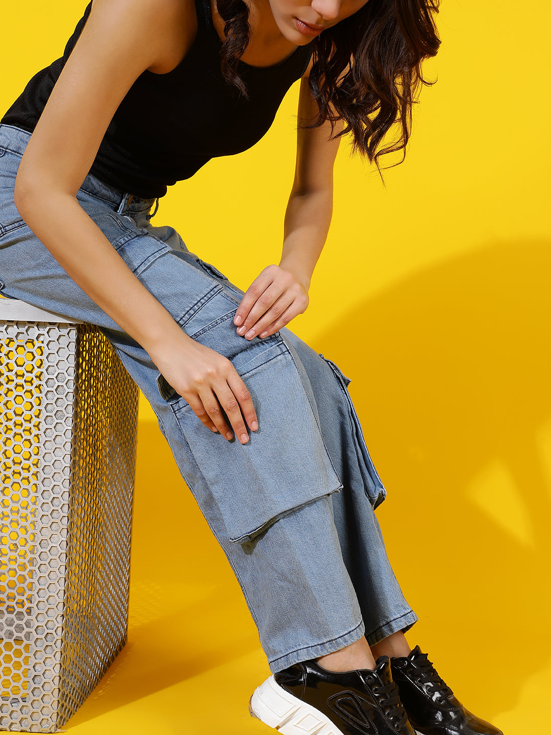 Light Blue Relaxed Fit Denim Cargo Jeans