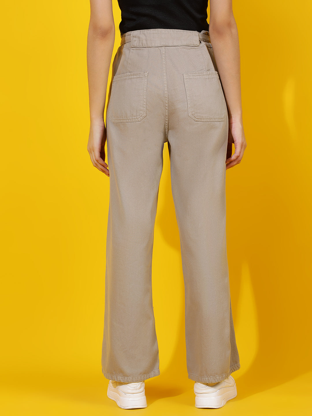 Beige Wide Leg Relaxed Fit Jeans