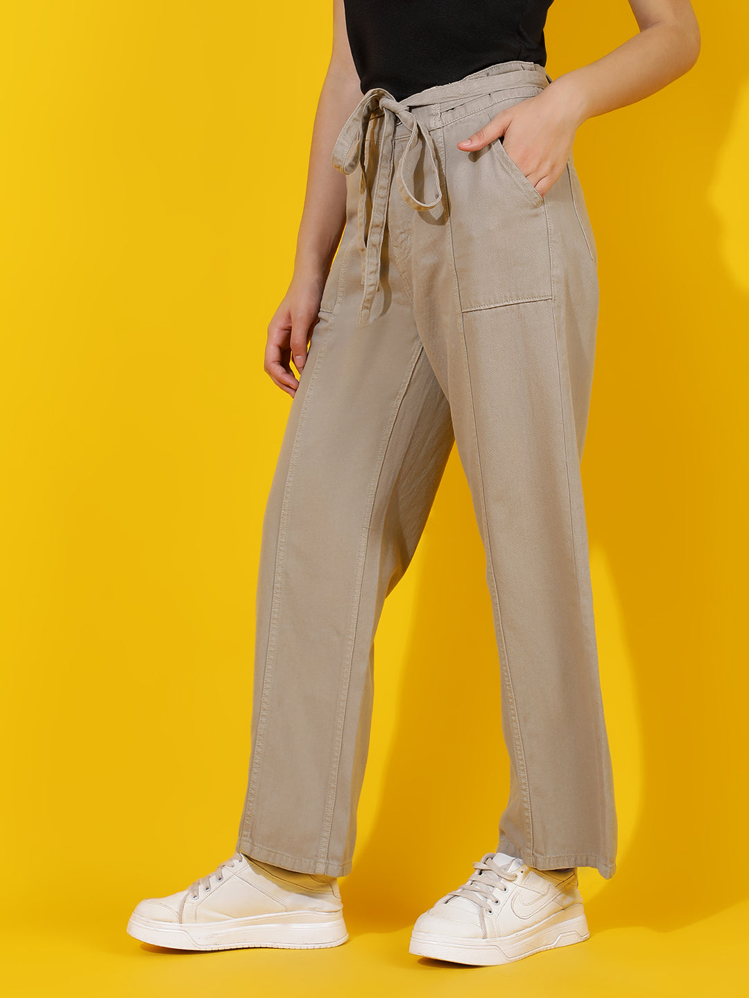 Beige Wide Leg Relaxed Fit Jeans