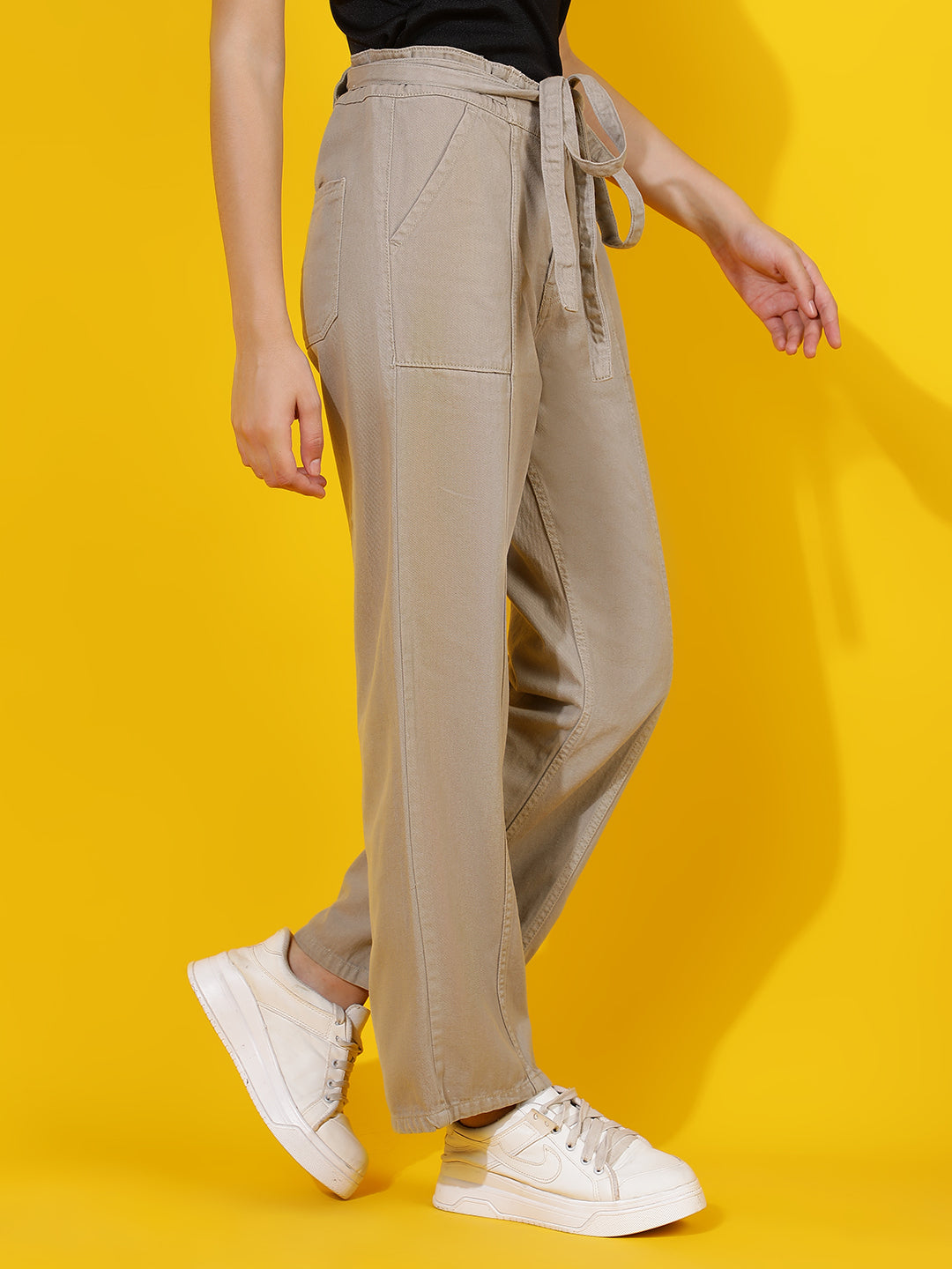 Beige Wide Leg Relaxed Fit Jeans