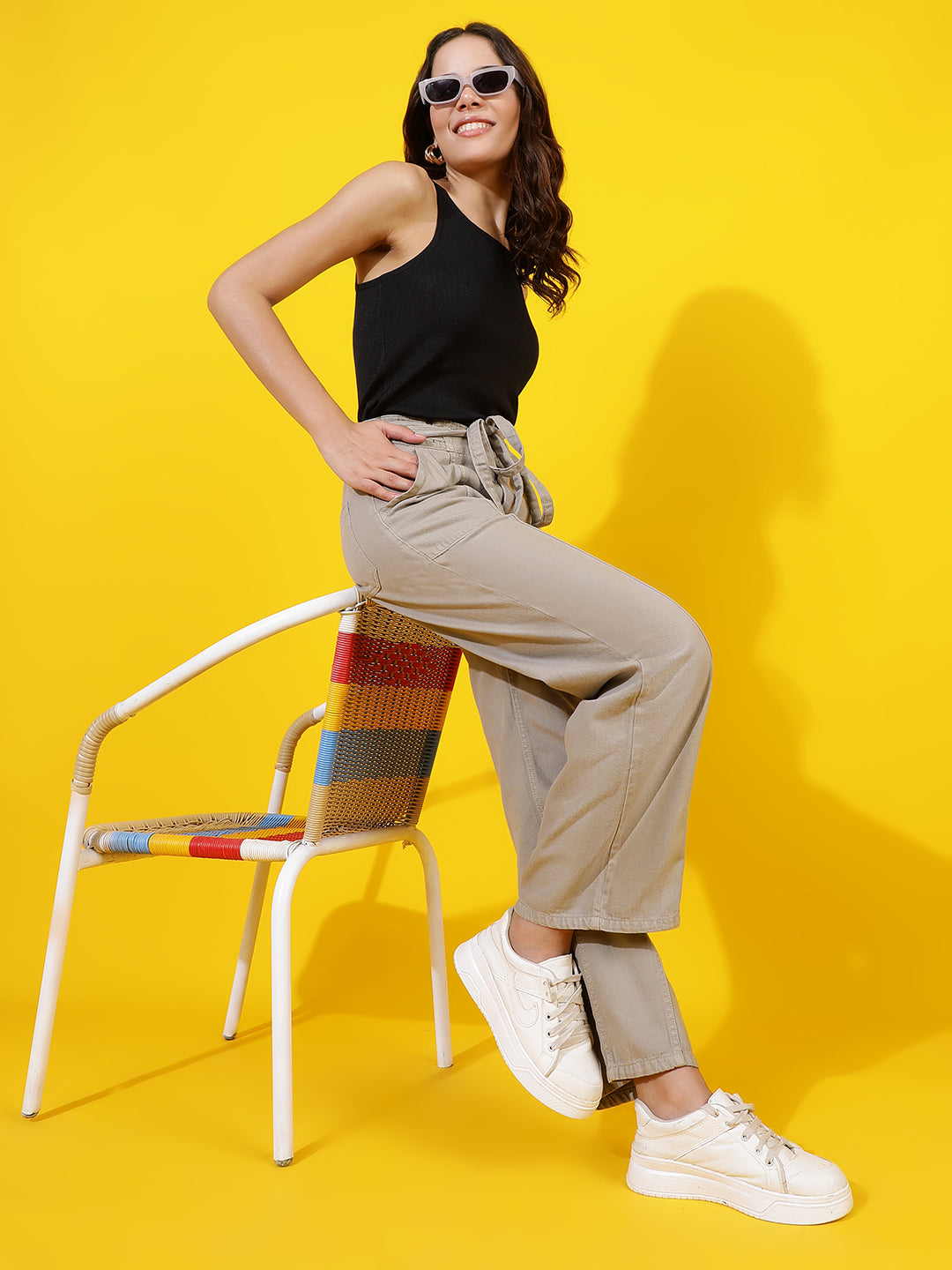 Beige Wide Leg Relaxed Fit Jeans