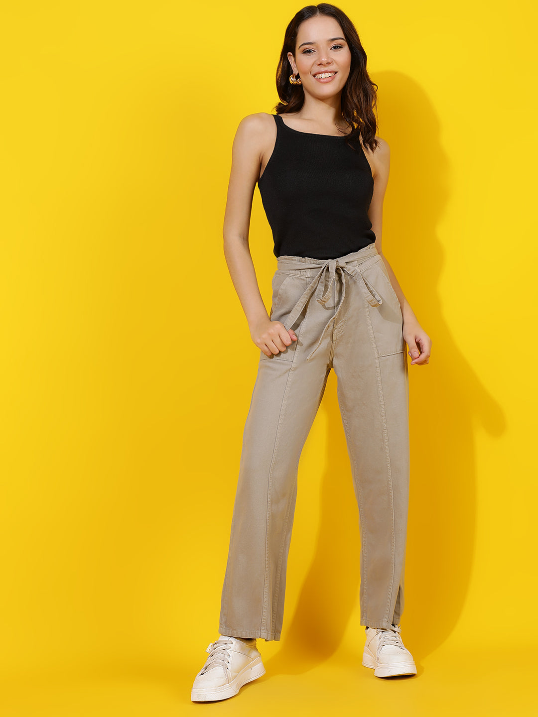 Beige Wide Leg Relaxed Fit Jeans