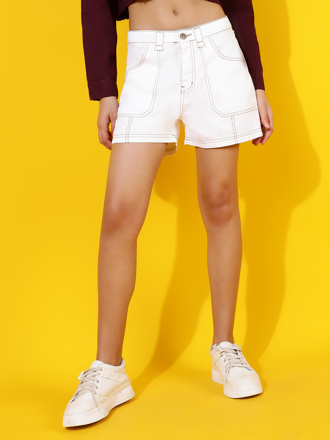 White Regular Fit Denim Shorts