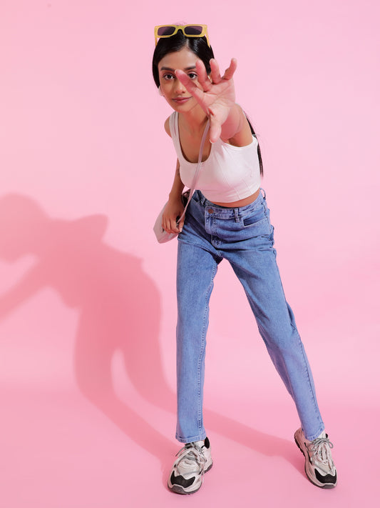 Light Blue Straight Fit Denim Jeans