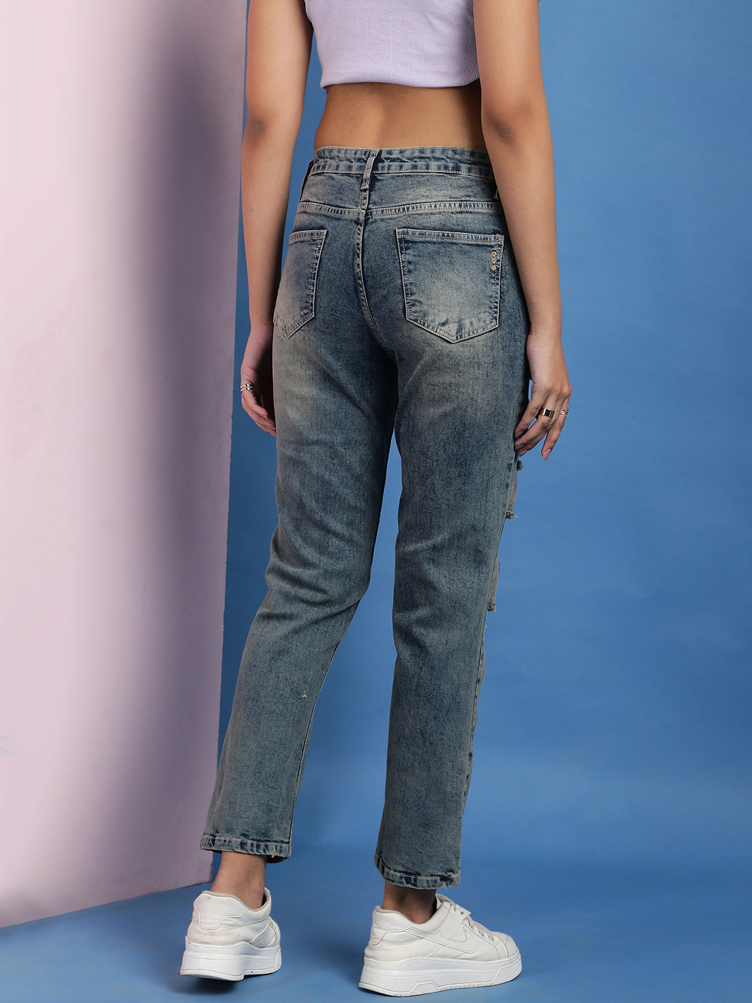 Blue Distressed Denim Jeans