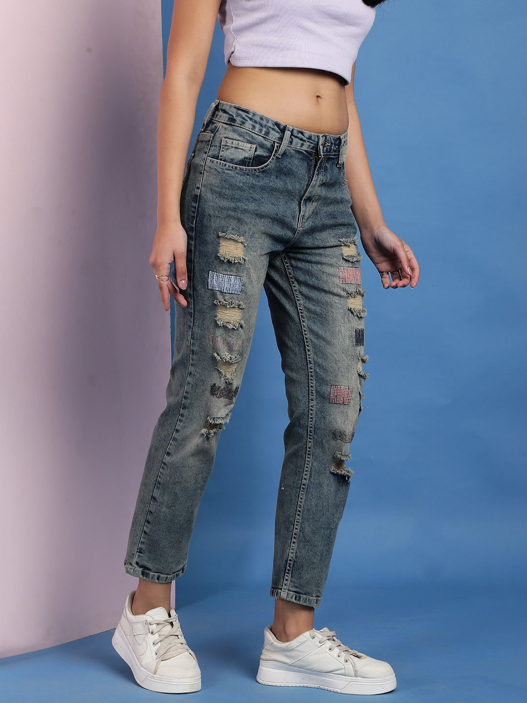 Blue Distressed Denim Jeans