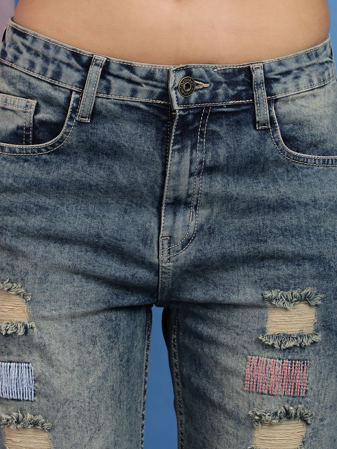 Blue Distressed Denim Jeans