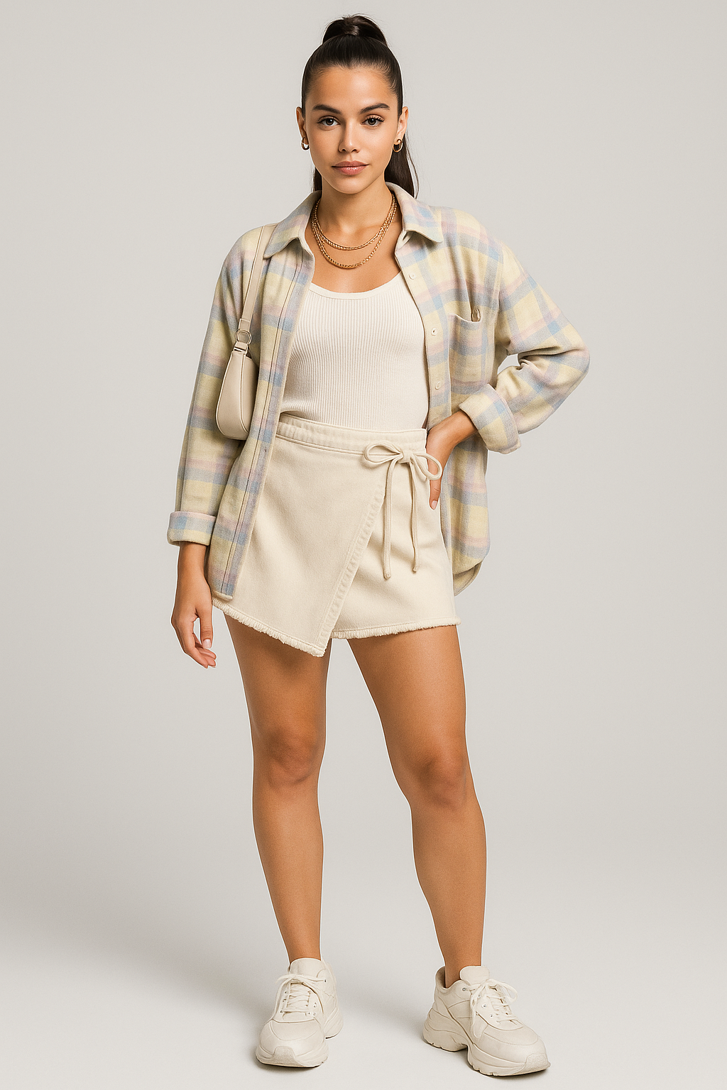 Off White Cotton Mini Skort