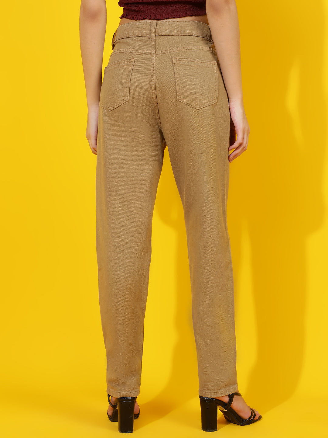 Beige Straight Fit Denim Jeans