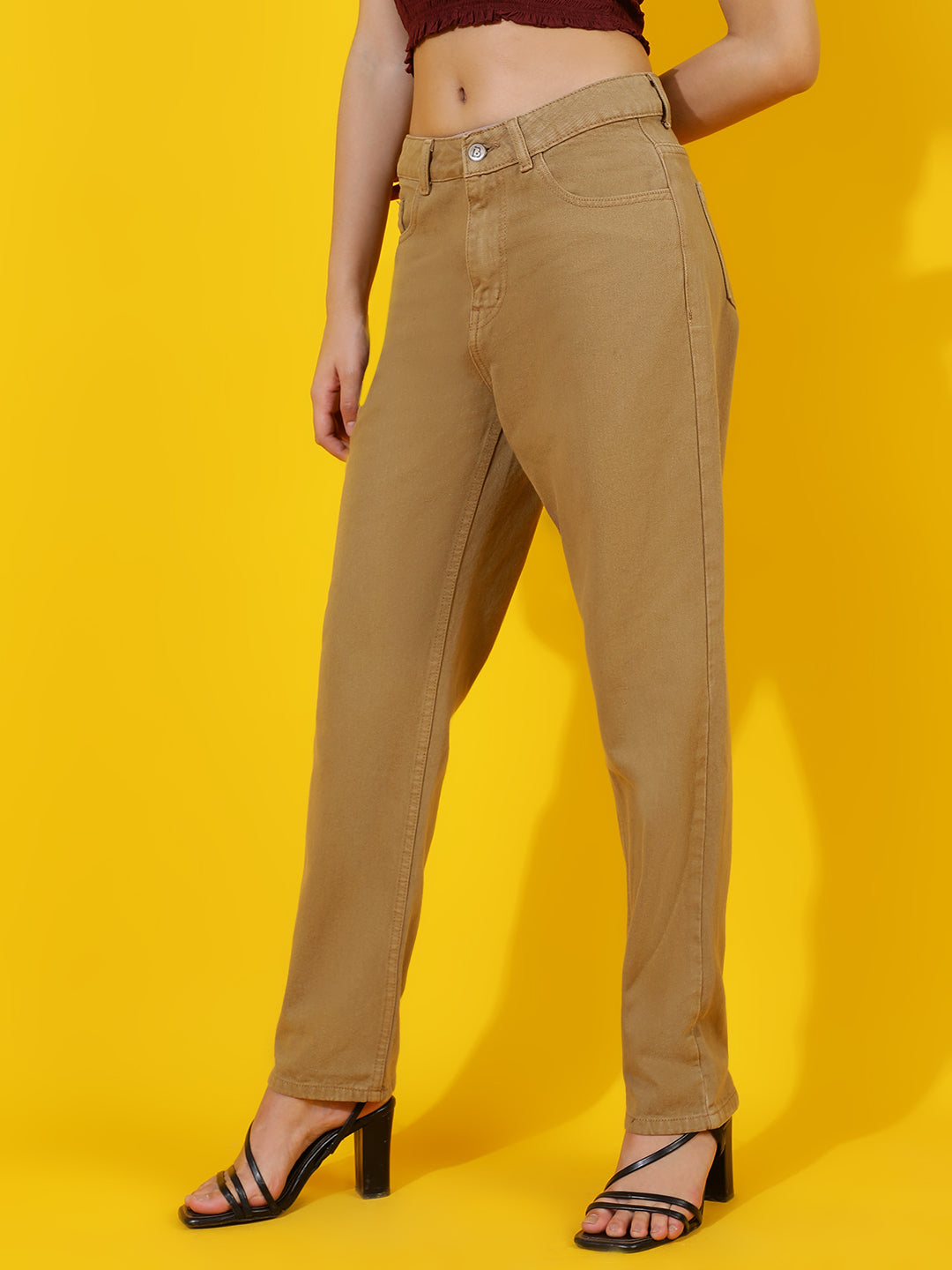 Beige Straight Fit Denim Jeans