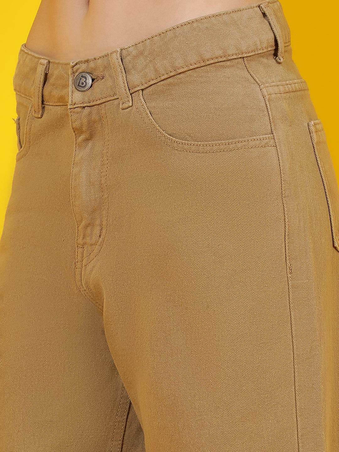 Beige Straight Fit Denim Jeans