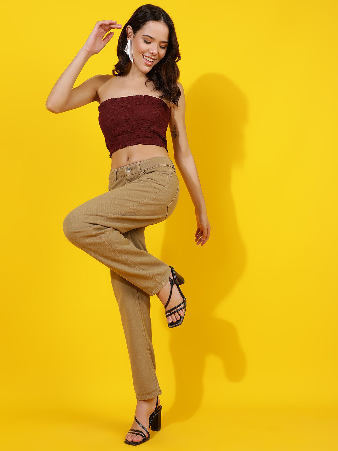 Beige Straight Fit Denim Jeans
