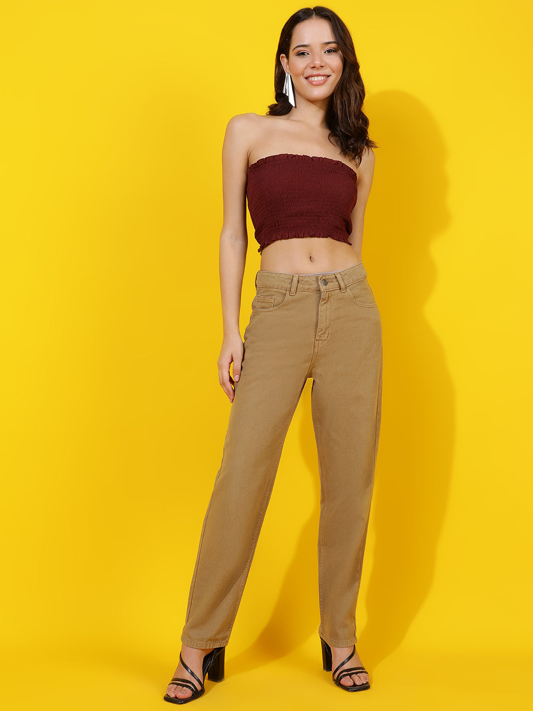 Beige Straight Fit Denim Jeans