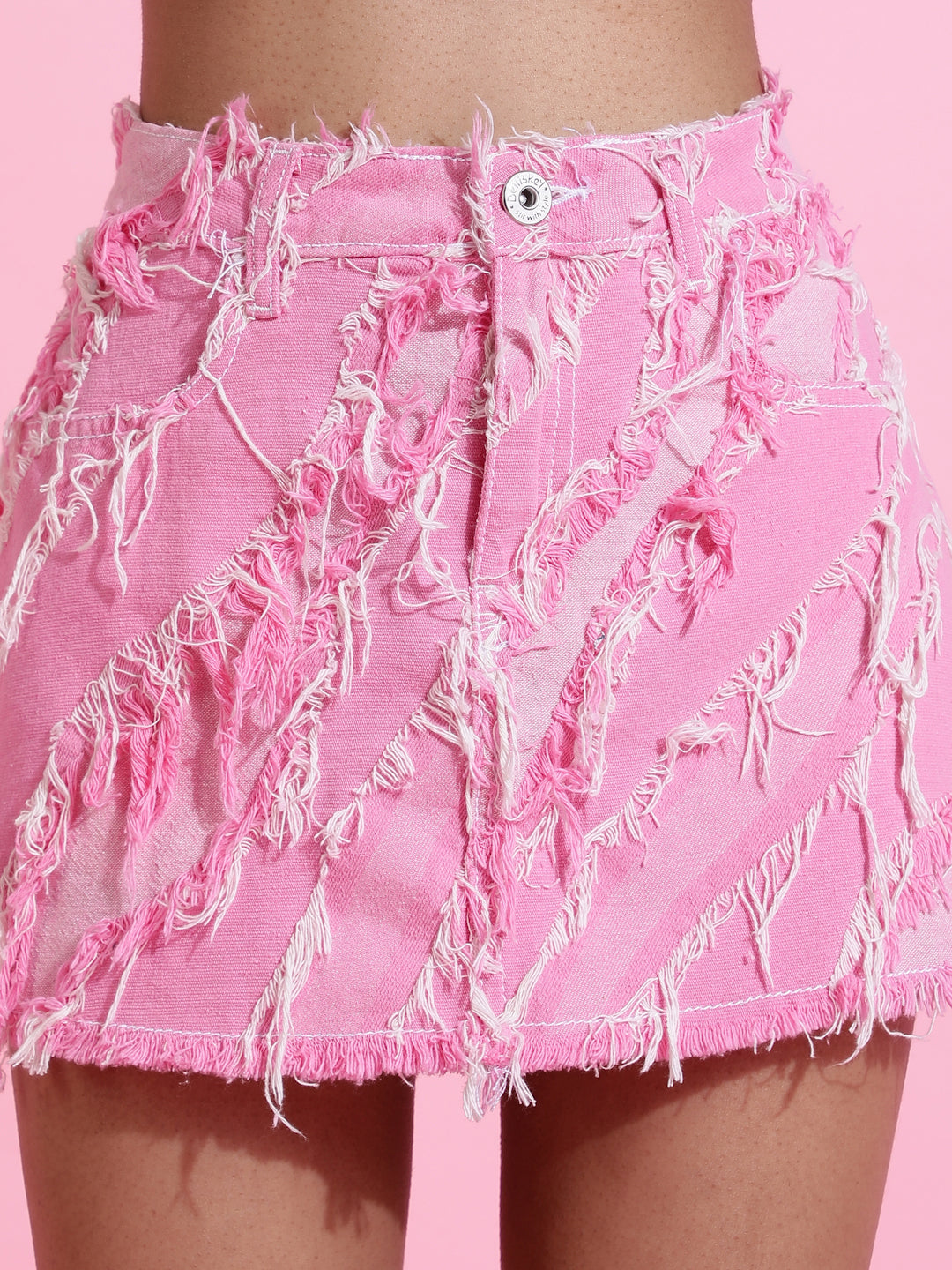 Light Pink Embellished Denim Skirt