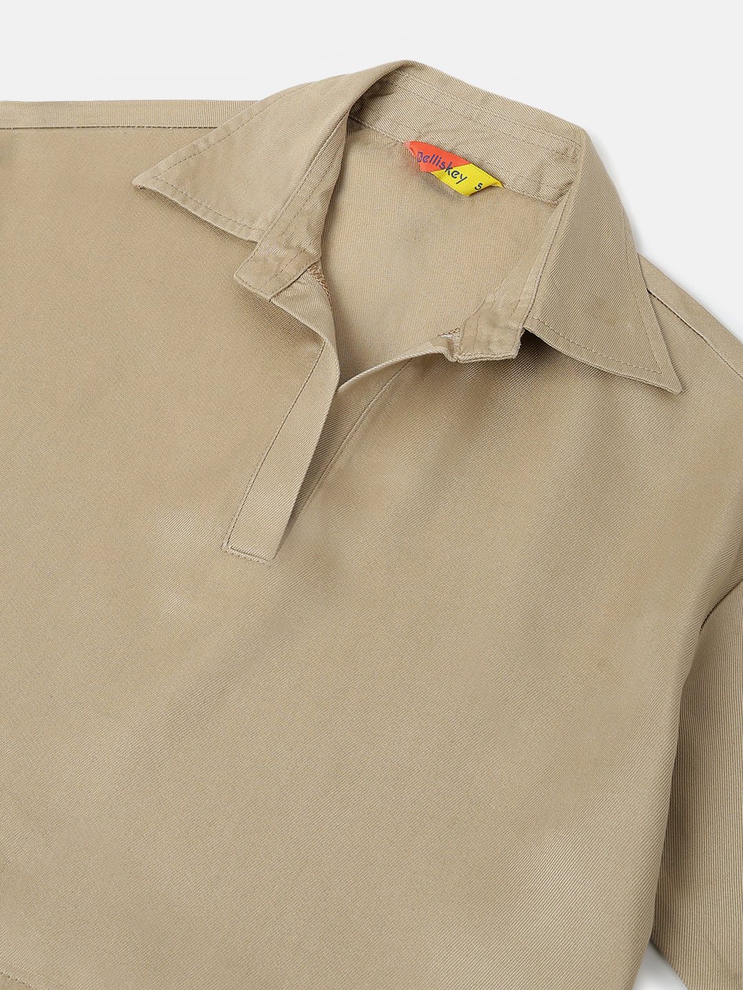 Khaki Denim Solid Cropped Top