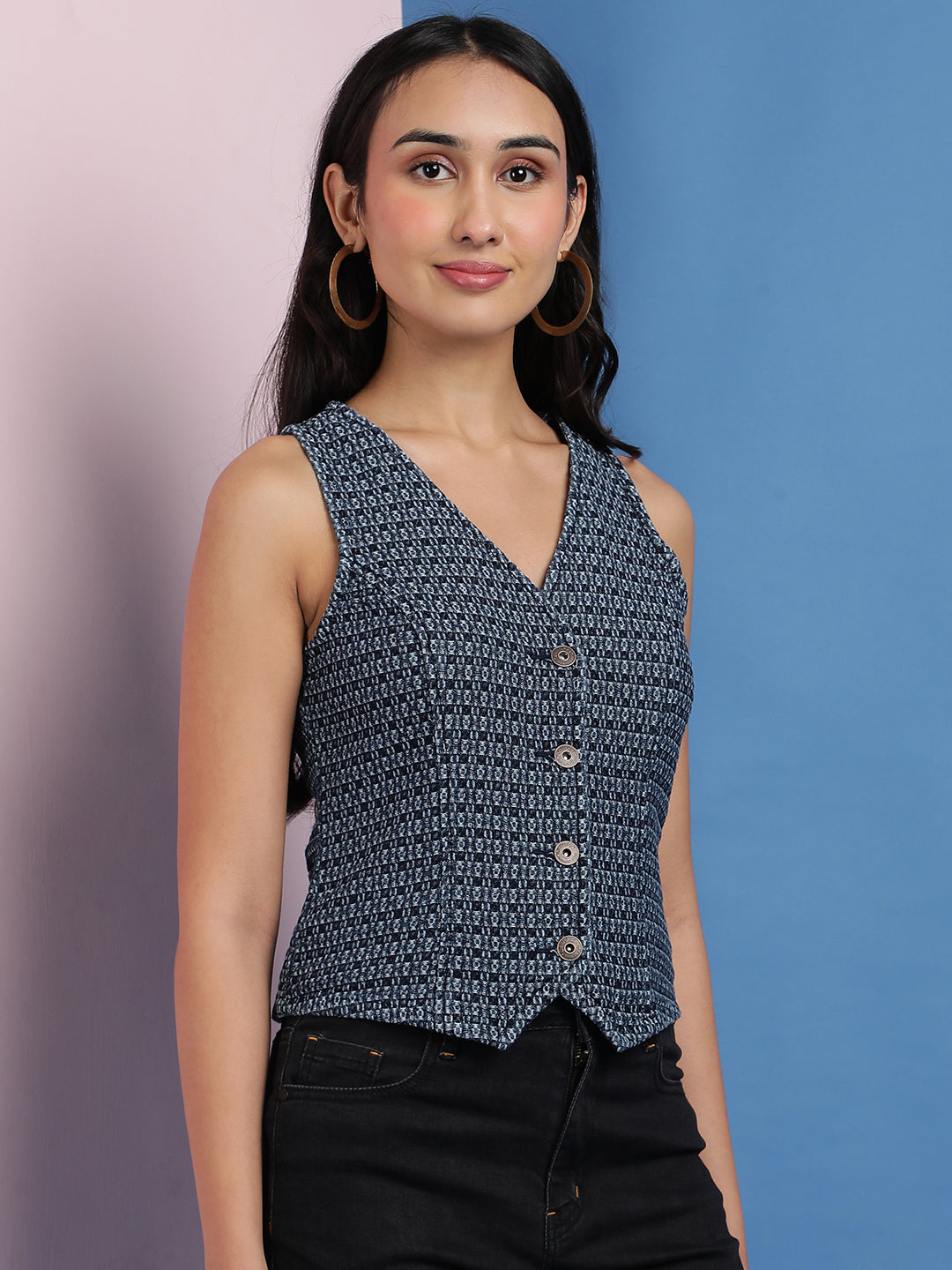 Blue Sleeveless Denim Waistcoat