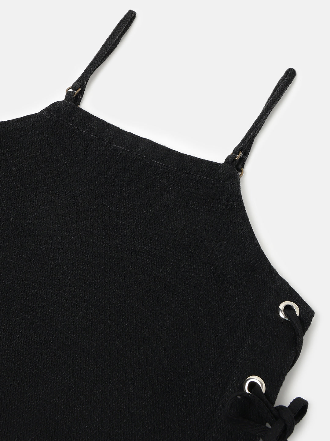 Black Denim Solid Cropped Top