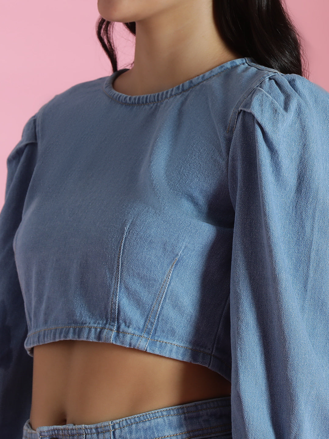 Light Blue Denim Crop Top
