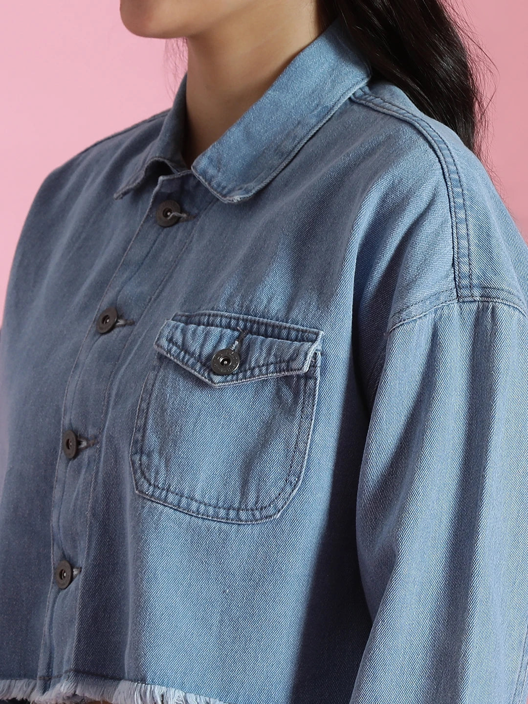 Light Blue Cropped Denim Jacket