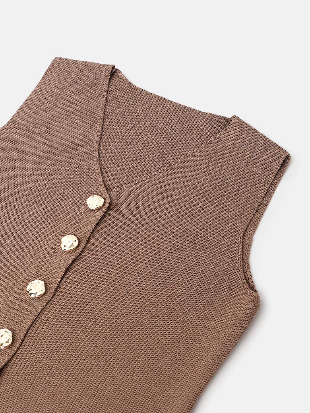Brown Polyester Sleeveless Top