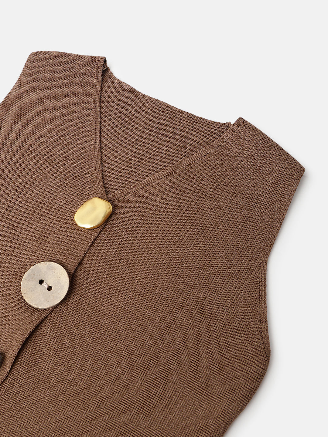 Brown Polyester Sleeveless Top