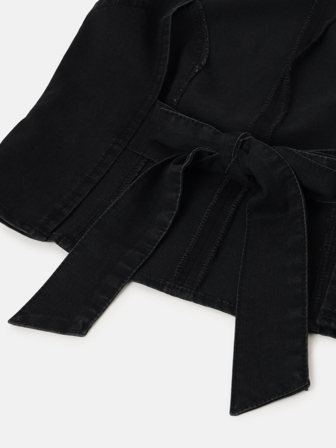 Black Round Neck Sleeveless Top with Open Back Bow Detail
